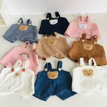 1 件 30 厘米铰接式熊衣服、手工樱桃印花工装裤、中号纽扣带裤子 - 彩色 - 查看 3