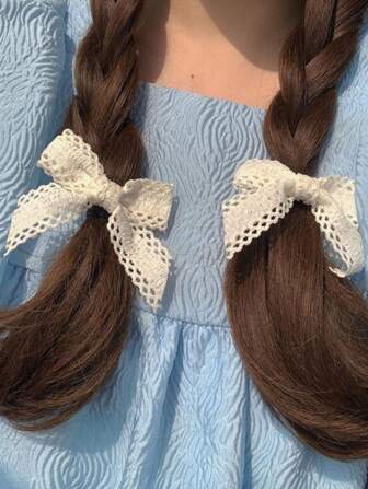 2pcs Lace Bow Hairpin Hair Clips, Hair Accessories For Girls Claw Clips Hair Claws Hair Barrettes, School Stuff, Elegant, College, Winter Outfit For Women, Bows, Cute, Classy