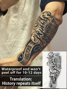 1Pc English Western Pattern Temporary Tattoos Semi Permanent Tattoo Waterproof Sweatproof Last For 1-2 Weeks Realistic Herbal Juice Anti-Friction Non-Reflective Faux Black Fake Tattoos For Woman And Men Tattoo Stickers For Arm, Chest, Leg, Abdomen, Waist, Finger, Neck, Spine, Modernist Body Art - Black - View 8