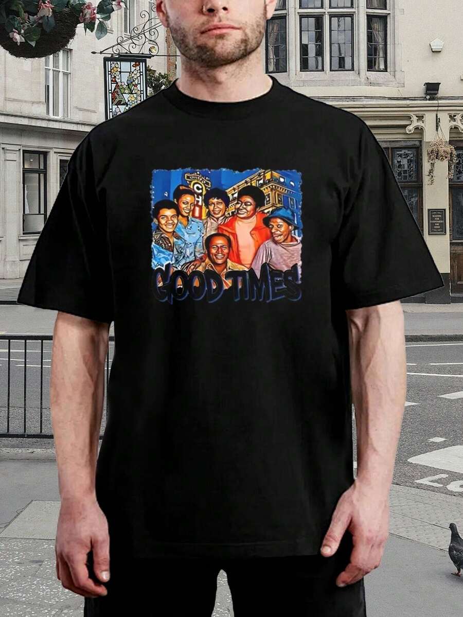 Camiseta retro de los 70 con diseño de comedia de situación - Good Times - Camiseta gráfica unisex | Camiseta informal de manga corta estilo vintage para fanáticos de la nostalgia - Negro - Ver 1