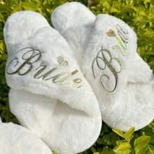 New Gold Bride Cross Toed Plush Slippers For Singles Parties, Wedding Supplies, Bridesmaid Slippers.