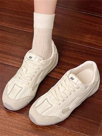 Women's Comfortable Breathable Lace-Up Low-Top Sneakers, Colorblock Design, Casual Sports Style, Suitable For Daily Wear