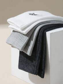 1/3/5/6/10 Pairs Men's Crew Socks Mid-Calf Socks Sports Men's Mid-Tube Socks Men's Solid Color Deodorant Wicks Men's Socks Basketball Sport Black And White Stockings