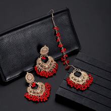 4件套复古珍珠流苏耳环、镂空金色耳环、项链和头饰首饰套装，适合女性婚礼佩戴 - 耳環+項鍊+頭飾 - 查看 17