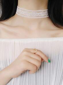 1pc Fashionable Fabric & Lace Choker Necklace, Suitable For Daily Wear