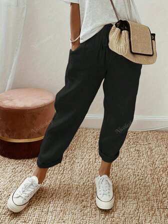 Pantalon droit décontracté pour femmes, de couleur unie, élégant et confortable, avec taille élastique à cordon et poches. Convient pour la plage, les déplacements, le travail et la maison