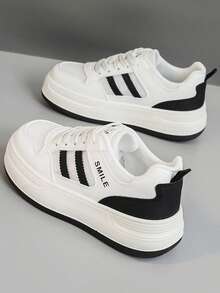 Women's Mesh Breathable Lace-Up Athletic Sneakers - White and Black - View 10