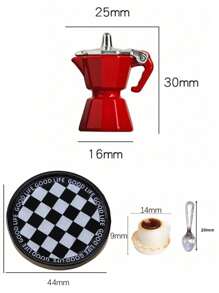 1pc/5pcs/6pcs 1:12 Scale Dollhouse Mini Coffee Maker Set, Realistic Metal-Tone Coffee Pot Model With Resin Coffee Cup/Saucer, Metal Spoon, Kitchen Accessories For Toy House, Party Decor, Interesting Lifelike Playset!