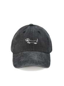 1pc Women's Embroidered Line Pattern Dachshund Washed Baseball Cap, Adjustable Outdoor Sun Protection Casual Hat Suitable For Spring/Autumn Travel, Beach Vacation, Men's Y2K Style Sun Hat