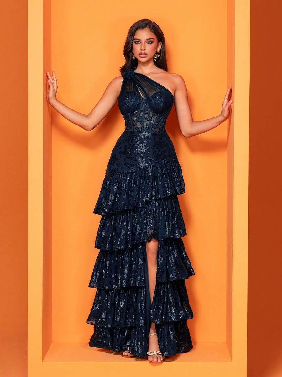 Đầm dài ôm sát dáng đuôi cá thủ công đính sequin hoa 3D, vai lệch, dáng chữ A gợi cảm, dây đeo lưng có thể điều chỉnh, sang trọng, thanh lịch, phù hợp cho tiệc tùng, lễ tốt nghiệp, đám cưới, tiệc chiêu đãi, khiêu vũ trang trọng, váy dự tiệc cưới, đầm dạ hội.