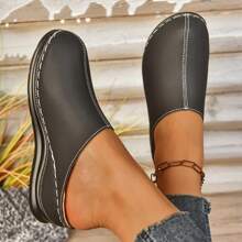1 Pair Women's Platform Wedge Sandals, Casual Closed Toe Beach Slippers, Comfortable Daily Wear, Summer Footwear Suitable For Hot Weather, Solid Color Bohemian