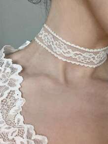 1pc Fashionable Fabric & Lace Choker Necklace, Suitable For Daily Wear