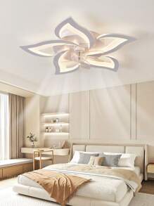 220V White LED Ceiling Fan Light - 5 Heads With Petals, Suitable For Living Room, Bedroom, Dining Room, Indoor Home Lighting Decoration, Wind Speed 1-6 Adjustable, With Remote Control