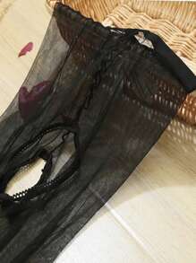 1 Pair Women's Open-Crotch Sheer Pantyhose, Super Thin Sexy Transparent, Suitable For Dancing