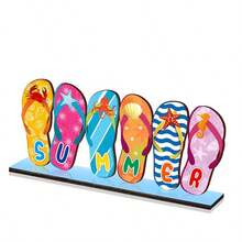 1/6 Pcs Summer Wooden Table Decor Hello Summer Wood Signs Sunshine Table Centerpieces Beach Table Decor Farmhouse Tiered Tray For Home Kitchen - Multicolor - View 9