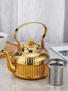 Crown Pattern Hammered Stainless Steel Teapot - With Strainer And Handle Suitable For Middle Eastern Homes, Hotels, Restaurants, Induction Cooktops - Multicolor - View 4