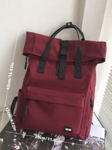 Mochila feminina funcional de cor sólida, 1 peça, adequada para deslocamentos e viagens, design minimalista, estilo casual e esportivo, mochila preta