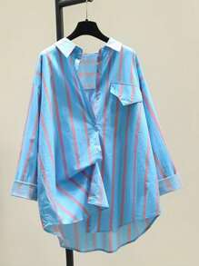 1pc Women's Striped Long Sleeve Shirt, Fashionable Suitable For Summer