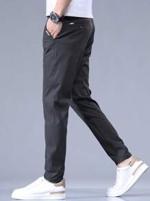 Men's Letter Embroidered Pocket Straight Leg Casual Pants