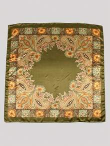 1pc Minimalist Printed Satin Square Scarf, New Spring Fashion Headscarf For Women, Can Be Used As Waistband, Bag Decoration, Ribbon, Headband Or Scarf, Ideal Choice To Enhance Your Overall Look. - Green - View 6