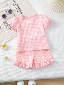 Cute Baby GirlFloral & Plaid Pattern Outfit, Elegant Style Baby Girl Must-Have Summer Clothing