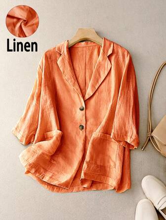 Women's Casual Linen 3/4 Sleeve Loose Fit Big Pocket Blazer Jacket, Spring/Summer