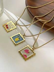 1/3 pièces Pendentif de collier coloré en acier inoxydable avec charms de fruits, pendentif stylé en forme de cerise, fraise, citron. Collier avec charms de fruits mignons et frais, idéal pour un port quotidien, cadeau de bijoux parfait pour les femmes