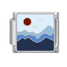 1 pieza Módulo para ensamblar pulsera con Charm de acero inoxidable de la serie del océano, con paisaje de resort de playa