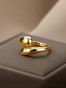 Stainless Steel Smooth Double Ball Beads Rings For Woman Open Gold Color Geometric Wedding Couple Rings Aesthetic Jewelry Gift S