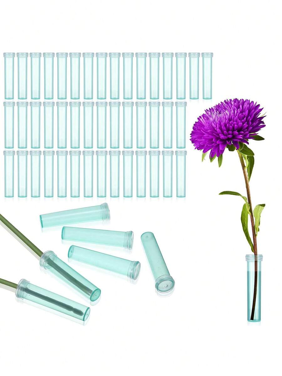 20/50/100 件装绿色花卉水管 2.8 英寸塑料水管 花卉花瓶带盖 适用于装饰插花 - 綠色 - 查看 1