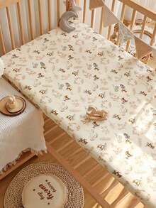 1pc Rabbit, Squirrel & Leaf Pattern Soft Baby Crib Fitted Sheet, Suitable For Boys & Girls Nursery - Multicolor - View 12