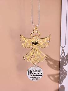 1pc Angel Car Rearview Mirror Hanging Decoration, Engraved "Where You Go, His Angel Protects You", Gift