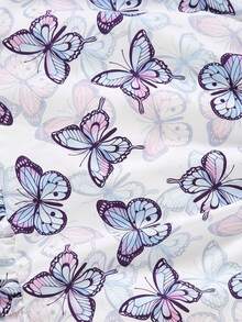 2pcs/Set Girls Summer Minimalist Solid Color Rib Twist Sleeveless Top + Butterfly Print Mini Skirt - Purple - View 8
