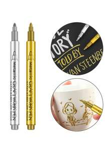 2 Stück/6 Stück Gold + Silber Metallmarker Stifte, geeignet für jedes Material, zum Bemalen von Hand, Zeichnen von schwarzen Karten, Graffiti, Basteln, Journal, Marker für den Schulanfang