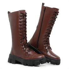 Black And Brown Long High Boot Bloggers - Rust Brown - View 5
