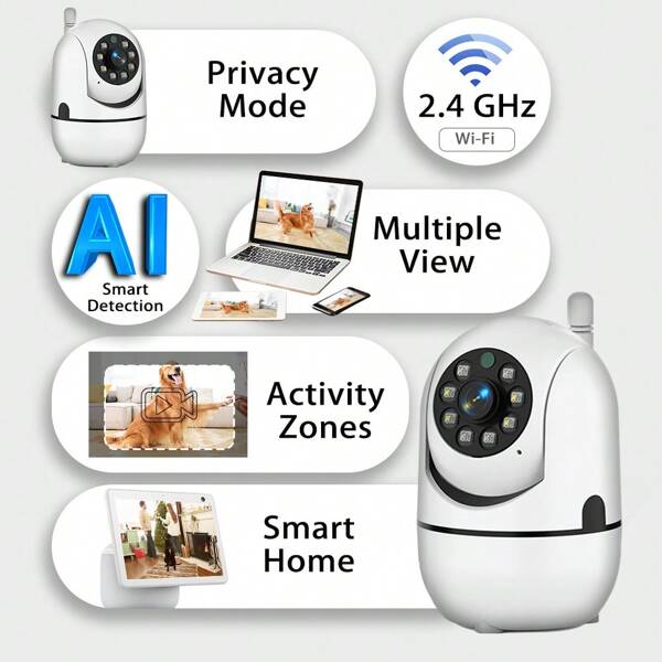 Cámara de seguridad para el hogar, cámara para ancianos/perros/mascotas con aplicación móvil, cámara Wi-Fi con foco, visión nocturna a color, audio bidireccional, compatible con almacenamiento en tarjeta SD/nube y asistentes como Alexa