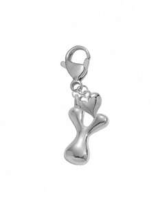 1pc Silver Bubble Letter Cute Necklace Pendant, Bag Charm - Includes Shiny Crystal Pendant & Gold Heart Pendant, Letters A-Z, Alloy Bag/Backpack Hanging Decoration - Perfect Gift For Birthday & Special Occasions, Keychain, Wallet & Purse Accessory For Women & Girls. Birthday, Valentine's Day, Mother's Day Gift. - Silver - View 27