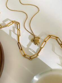 1 pieza Collar metálico con geometría en capas de acero inoxidable con diseño de tortuga marina, versátil para mujer