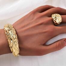 Set de 4 piezas de joyería de mujer con patrón de líquido de pulido de metal, que incluye collar, pulsera, anillo y aretes, adecuado para bodas, novias, fiestas y banquetes