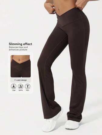 Sodalemon V-formade lyftande yoga- och fitnessbyxor med utsvängda midjor för kvinnor, träningsbyxor för träning och löpartights