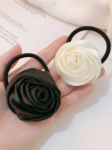 4 pièces/set Élégant et romantique Lien de cheveux en satin rose pour dames, Chouchou à fleurs minimaliste à la mode, Convient pour la Saint-Valentin, le mariage, la décoration de fête de danse, Supports de queue de cheval, Élastiques à cheveux, Bandes élastiques à cheveux, Chouchous, Corde à cheveux, Élastique à cheveux