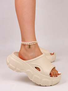 Women's Summer New EVA Platform Sandals, Ladies' Thick Bottom House Slippers, Wear-Resistant Holiday Beach Slides, Suitable For Women, Plain Open Toe Slip-On Slides, Ladies' Comfort - Soft, Non-Slip Sole, Casual Open Toe Summer Sandals, Suitable For Indoor/Outdoor Use