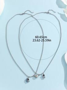 ATLVXJL 2pcs/Set Glow-In-The-Dark Astronaut Constellation Projection Bead Magnetic Necklace With Stainless Steel Chain, Casual Couple Jewelry Suitable For Daily Wear And Valentine's Day Gift