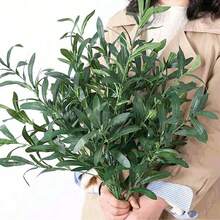 1/3/40PCS Olive Branch Artificial Plant Green Leaf Stem Olive Leaf Fake Silk Plant Artificial Green Leaf Wedding Bouquet Arch Decoration Table Flower Arrangement Center Decoration Vase Filling For Family Party Decoration, Valentine's Day, Gifts - Green - View 11