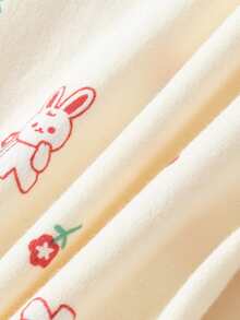 2 件套女童长袖 T 恤和裤子睡衣，兔子印花，适合幼儿/小女孩，春秋季家居服 - 米色 - 查看 10