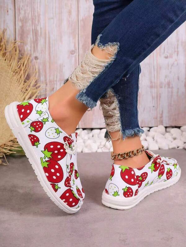 Women's New Casual Multi-Color Pattern Canvas Shoes With Colorful Soles, Comfortable Breathable Non-Slip Round Toe Elastic Lace-Up Easy On/Off Flat Sneakers