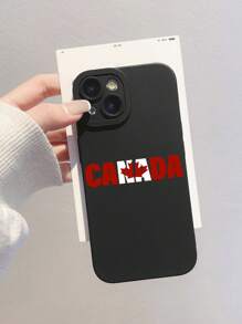 CANADA Maple Leaf Pattern Phone Case, Sleek Black Texture With Canadian Maple Leaf Elements Lens Protection, , Shock-Resistant And Fashionable TPU Phone Case, Compatible With IPhone And Galaxy Series