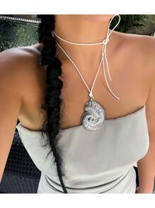 1 Pieza Collar con colgante de concha náutica estilo bohemio para playa, collar de concha ajustable a mano para uso diario para hombres y mujeres