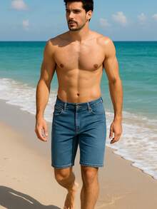 MEN'S SHORTS Tropical Print Summer Fit Button Pocket Zipper - Baby Blue - View 1