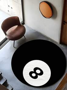 1pc Black 8 Ball Billiard Pattern Rug, 750g Velvet + Dot Plastic Bottom, Modern Personalized Creative Fluffy Soft Decorative Round Carpet, Suitable For Living Room, Bedroom, Entryway, Tatami, Balcony, Game Room, Boys/Girls Bedside Rug, Home Decor Bedroom Decor Room Decor Aesthetic Room Decoration Stuff Living Room Decor Rugs